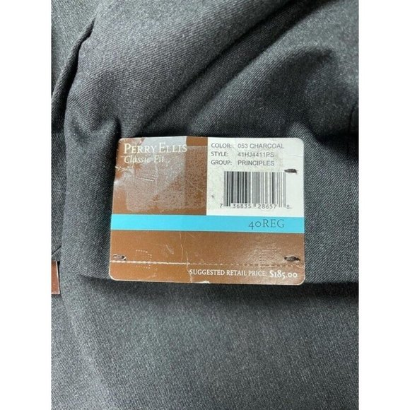 Perry Ellis Mens Single Breasted Blazer Gray Flap Pockets Classic Fit 40R New - Picture 8 of 10